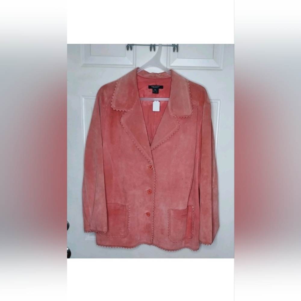 Karen Kane Pink Suede Lined Button Front Jacket W/ Pockets & Scalop Detail SZ 3X
